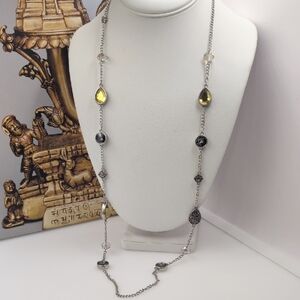 LOFT Silver Necklace with Reversible Jeweled Beaded Details